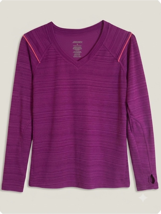 Jockey Tops - JOCKEY Striped Space Dye Athletic Top, Women’s M, Plum